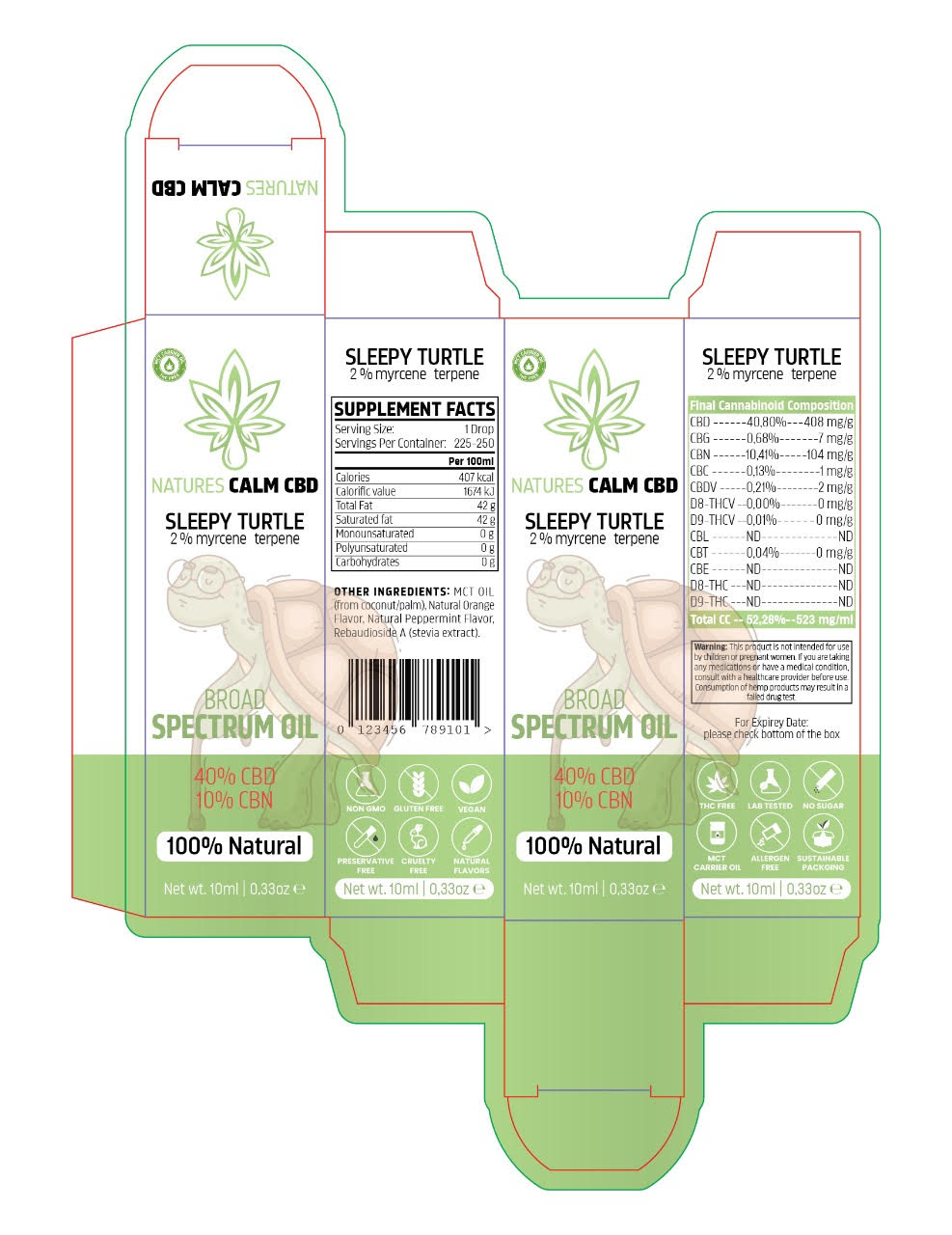 Sleepy Turtle bredspektrum CBD + CBN 50 % – kvalitetsolja för kvällens aromterapi